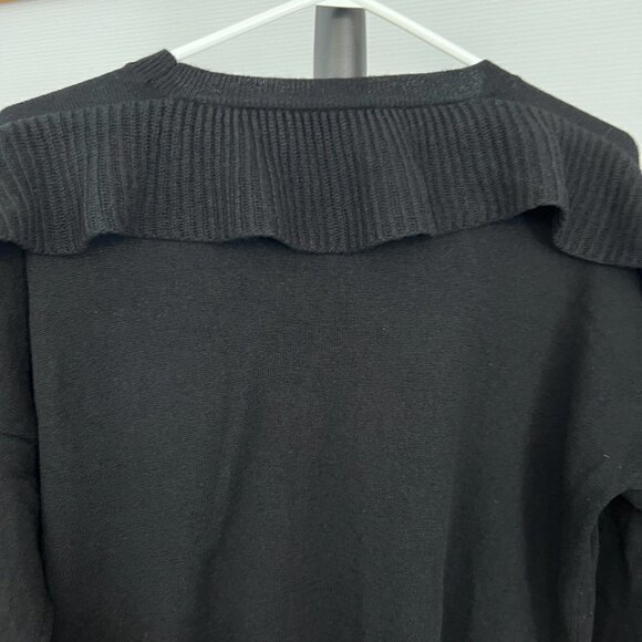 ANTHROPOLOGIE NAADAM Merino Wool Cashmere Black Ruffle Crewneck Sweater Sz L - Picture 10 of 15